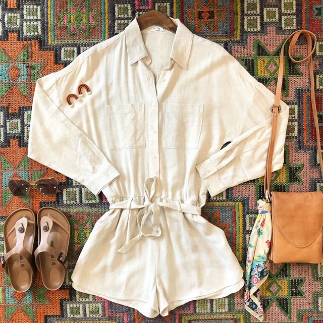 This new cotton + linen romper is perfect for hot summer nights and rainy days like today☔️🌞
We are open 11-4 today! Don&rsquo;t forget your mask☺️