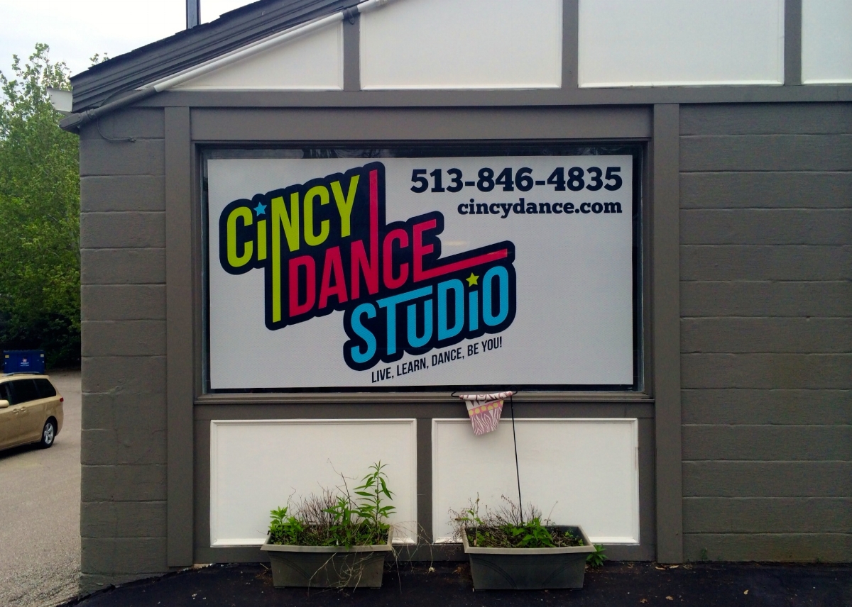 Digitally Printed Window Perf for Cincy Dance Studio