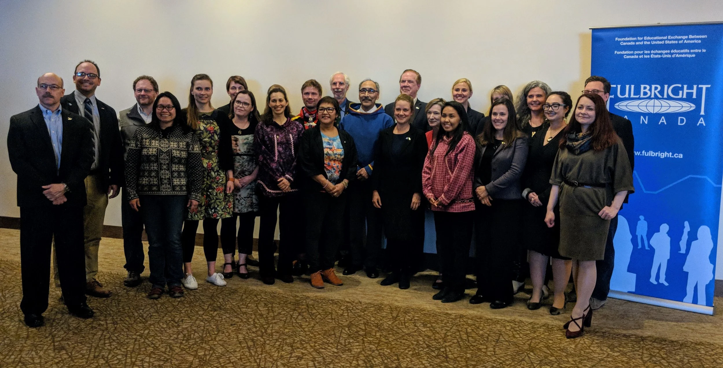 Fulbright Arctic Initiative scholars, local dignitaries, distinguished alumni, and Fulbright program leaders in Iqaluit, Nunavut, Canada. (Photo credit: Steve Money)