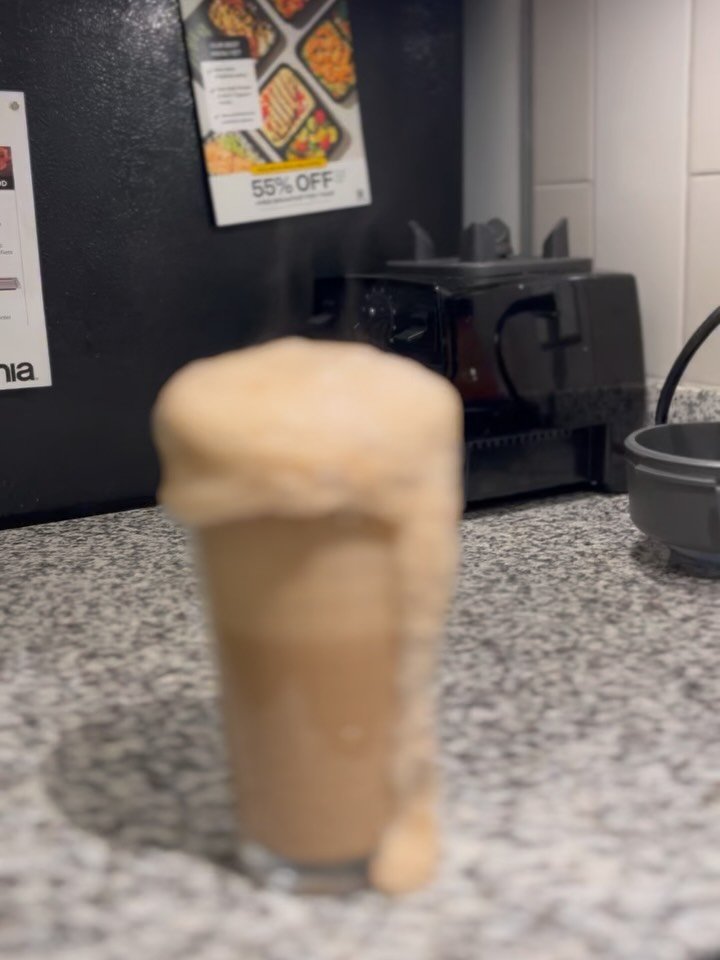 This is not a steaming weird beer. It&rsquo;s what happens when you froth, hot chocolate almond milk. Doesn&rsquo;t mean I&rsquo;m not going to drink this hot ass drink without a coozy though. Seemed fitting.