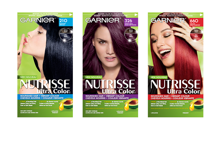  Garnier Nutrisse Ultra Color’s 21-shade range offers vibrant colour payoff, while a blend of avocado, olive and shea oils nourishes and protects hair.  $11 each, at drugstores  