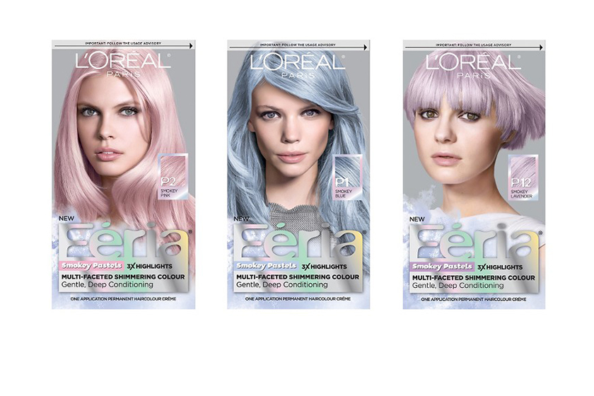  L’Oréal Paris Féria Smokey Pastels transform pre-lightened blondes to a permanent pastel: pink, blue or lavender.  $15 each, at drugstores  