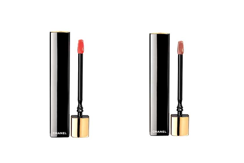 Chanel Rouge Allure Gloss in (from left) Super Coral and Super Nude, $43 each 