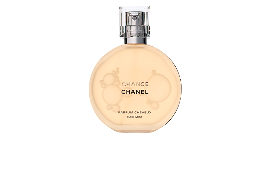  Chanel Chance Parfum Cheveux, $46.  “Made with protective polymers and less alcohol than typical perfume, this gorgeous-smelling mist won’t dry out strands.”   