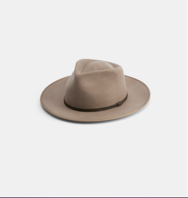 Calloway Fawn $119 Premium Aus wool range. Calloway is a wide brim mens & womens fawn fedora with a bound edge. 100% Australian wool Natural Leather Band Natural Cotton Sweatband Brim width 7cm Bound Edge