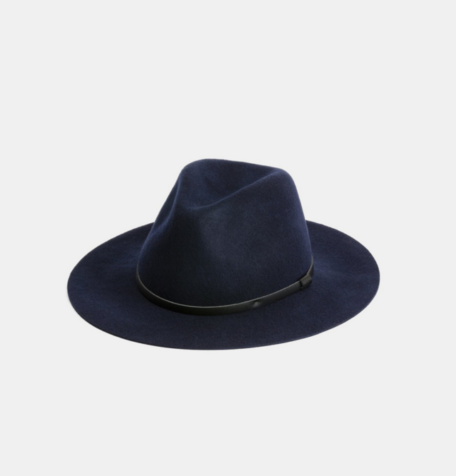 Anderson Blue $99 Anderson is a floppy wide brim fedora, made from super soft Australian wool 100% Australian wool Natural Leather Accessory Natural Cotton Sweatband Brim width 7cm
