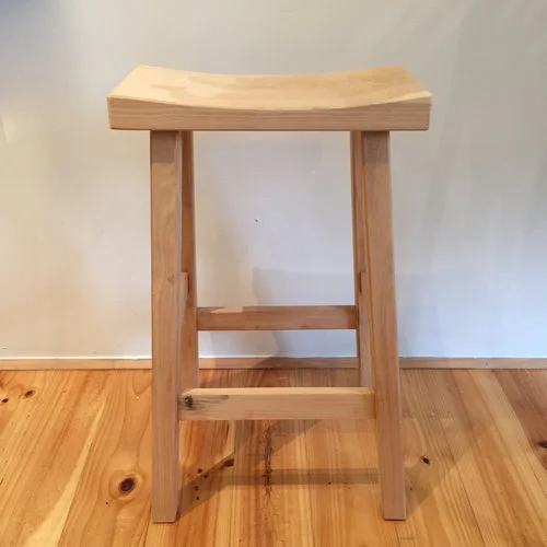 Tall Stool Natural Locally made from local Cyprus wood. Rectangular top. Each piece is individual. Size: 67cm(h) x 41cm(l) x 32(d) $155.00