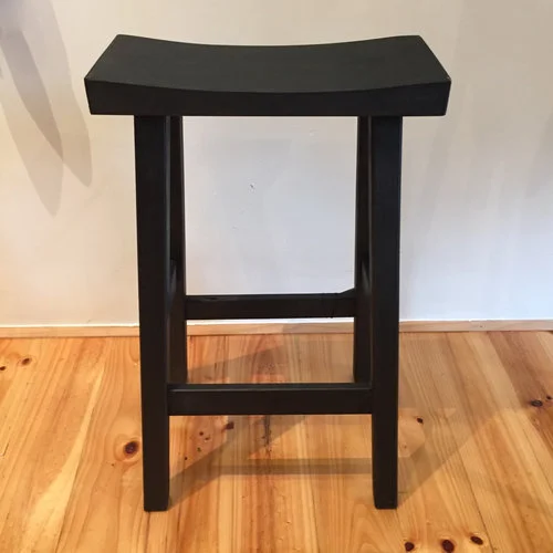 Tall Stool Black Locally made with local Cyprus timber. Rectangular top. Size: 67cm(h) x 41cm(l) x 32(d) $175.00