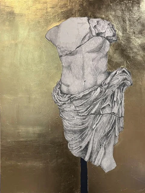 '26, Relic, graphite, collage and gold leaf on gesso board, 83x63cm.jpg