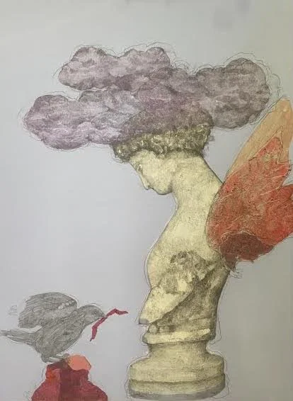 '26, The Offering, graphite, collage, dyed papers on gesso board, 83x63cm.jpg