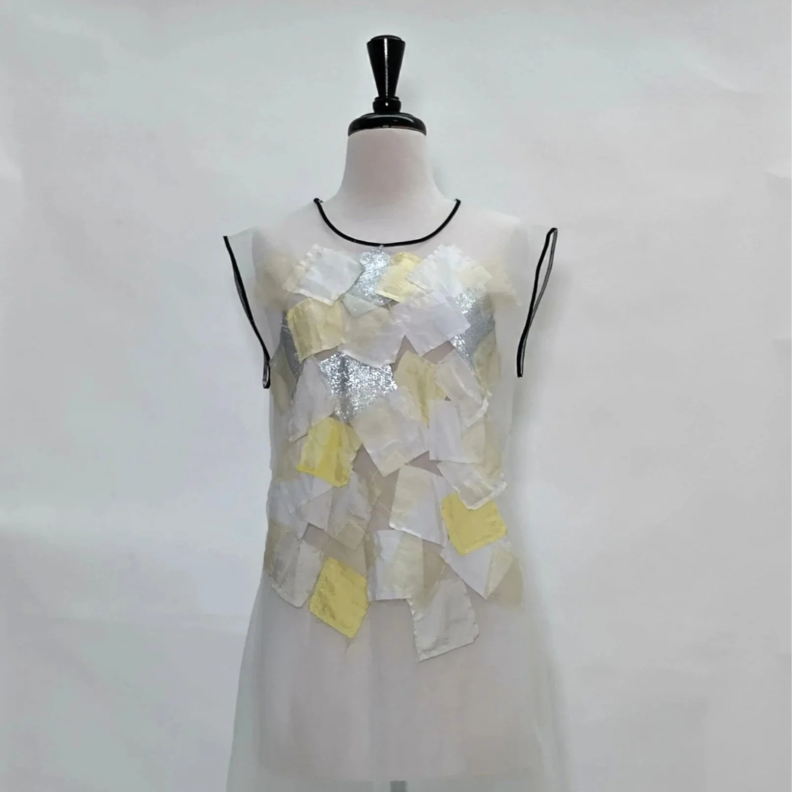 Akira Isogawa - Square Appllique Top in Yellow and Silver