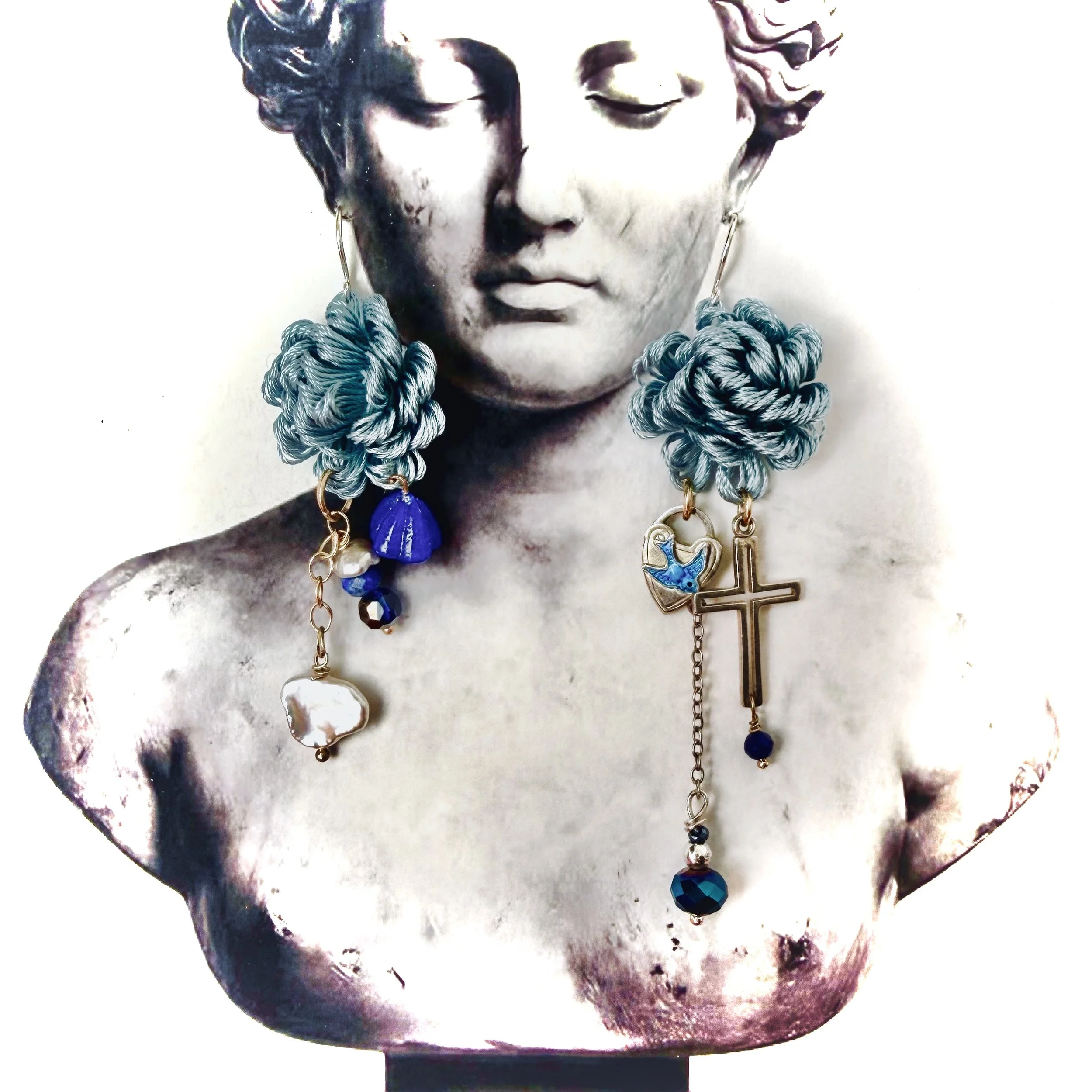 22. Maria Leoni - Venetian Handmade Silk Flower - Earrings