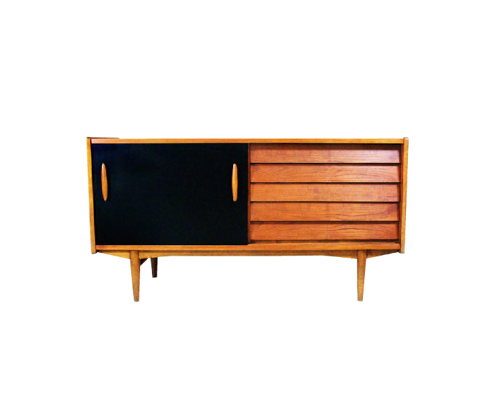1950s Black Formica and Teak Wood Sideboard