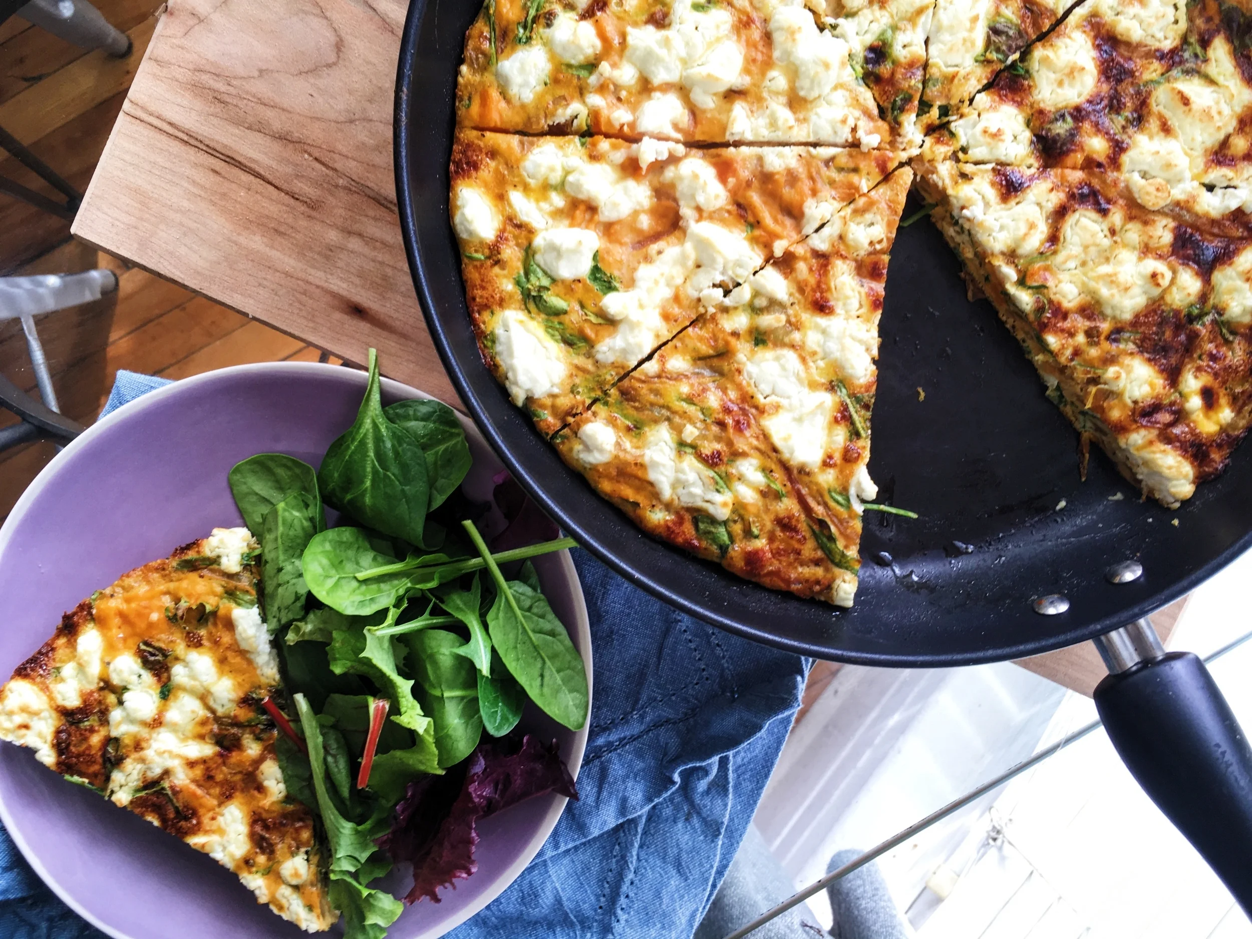 Caramelized Onion, Sweet Potato, and Goat Cheese Frittata 