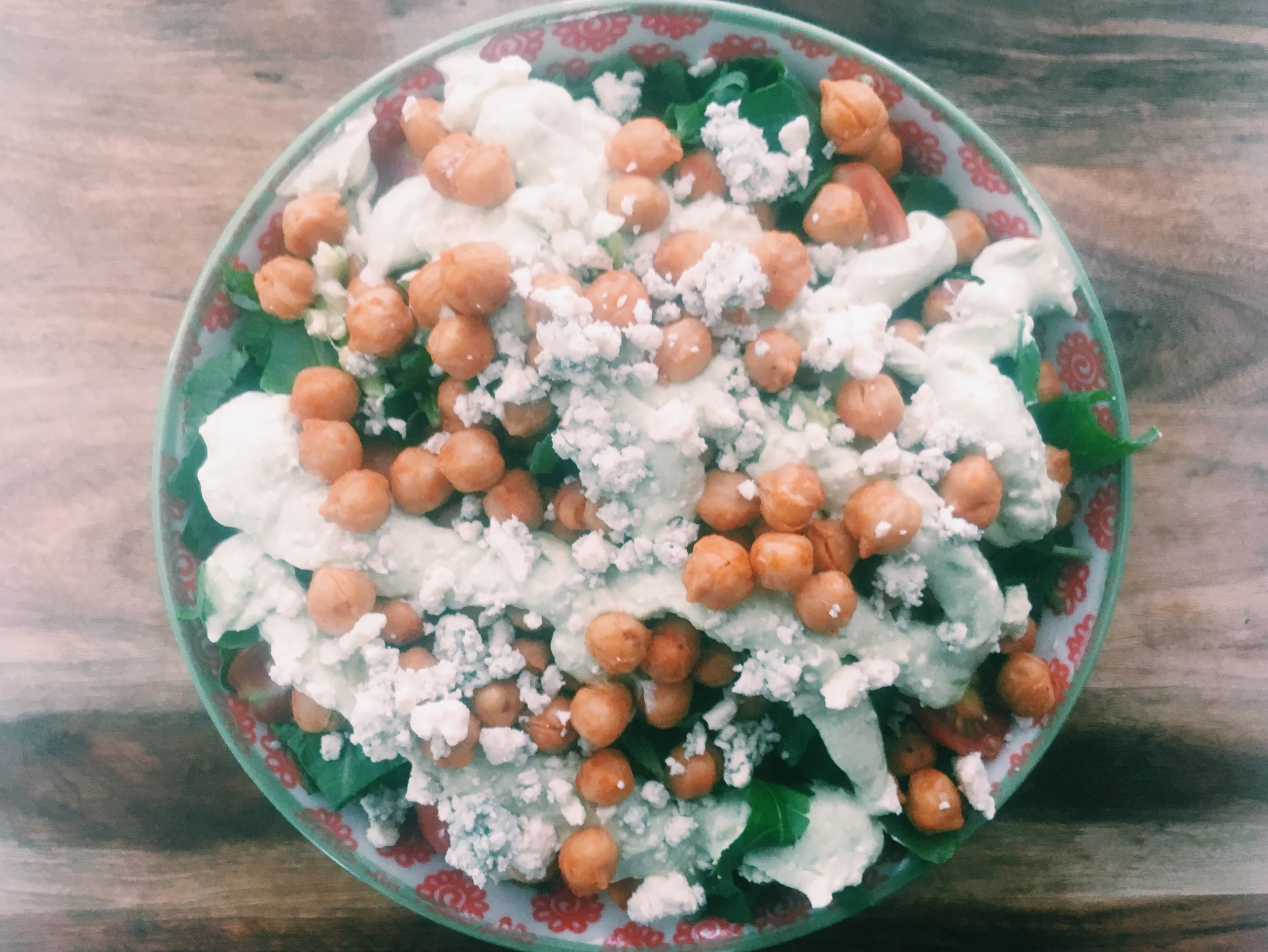 Buffalo Chickpea Salad with Avocado Blue Cheese Dressing