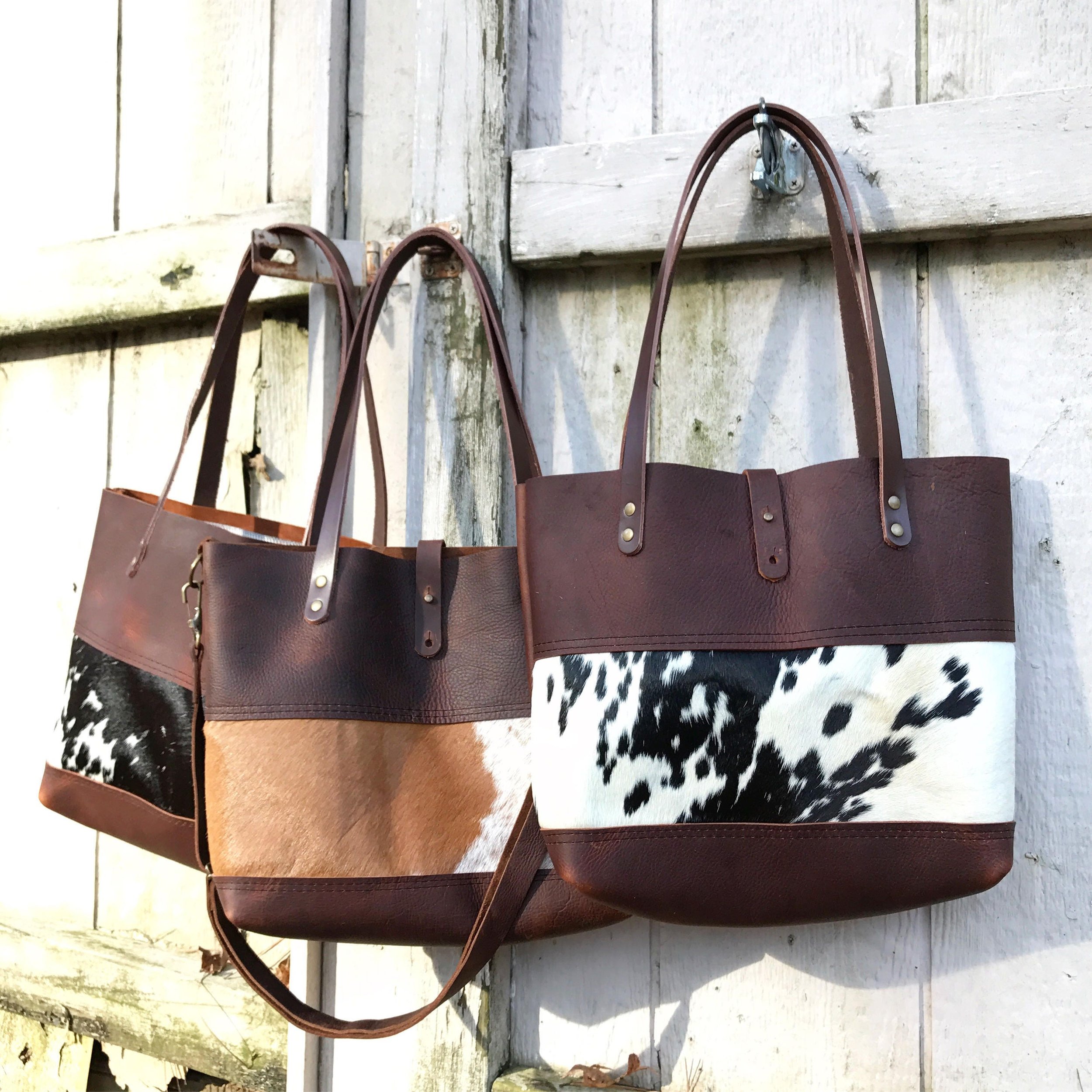 Leather and Cowhide Porter Tote brown leather tote, brown leather bag