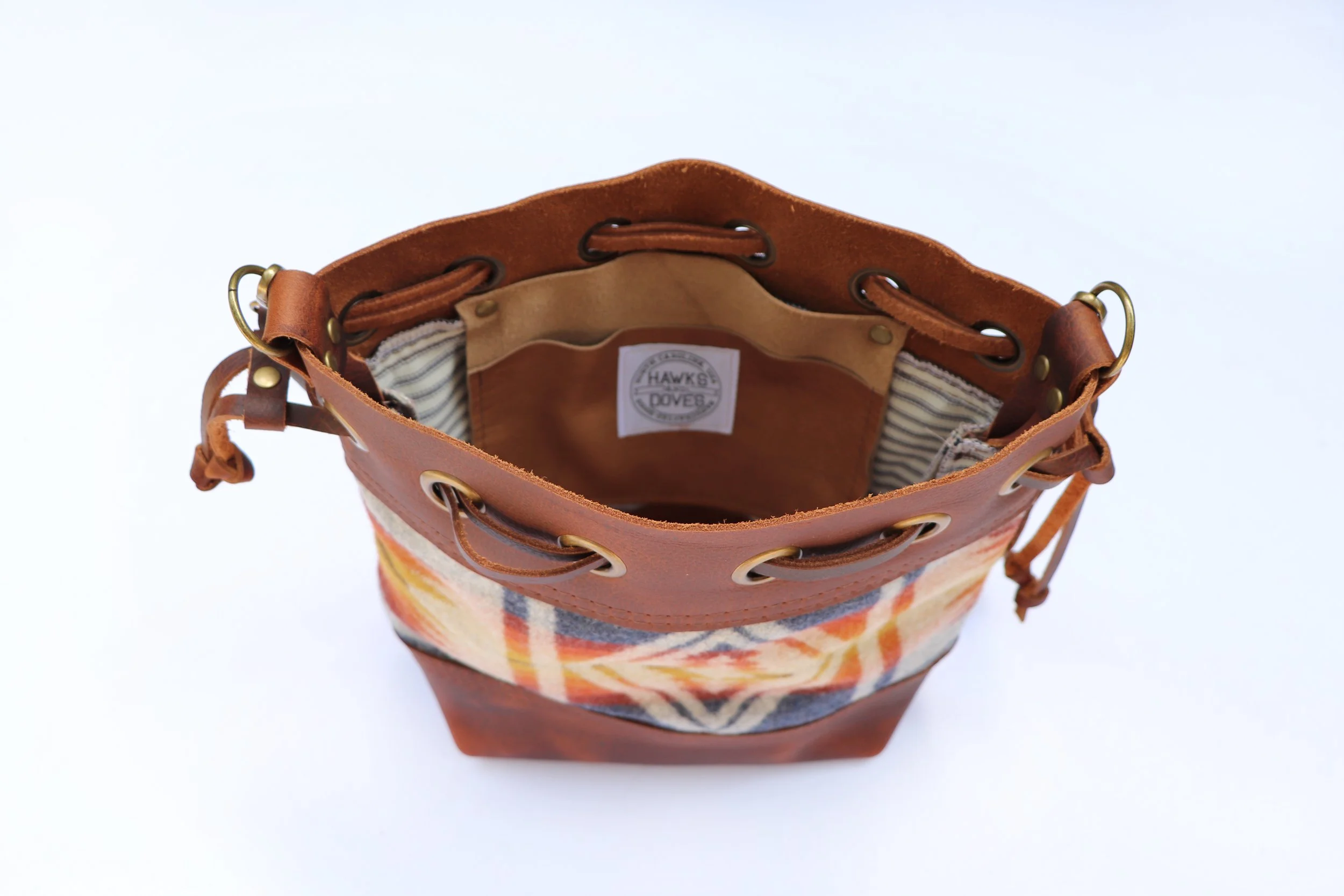 Convertible Drawstring Leather Bag with Wool- Crossbody/Shoulder