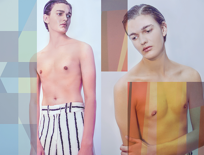 Gabriel wears trousers by Helena Bean