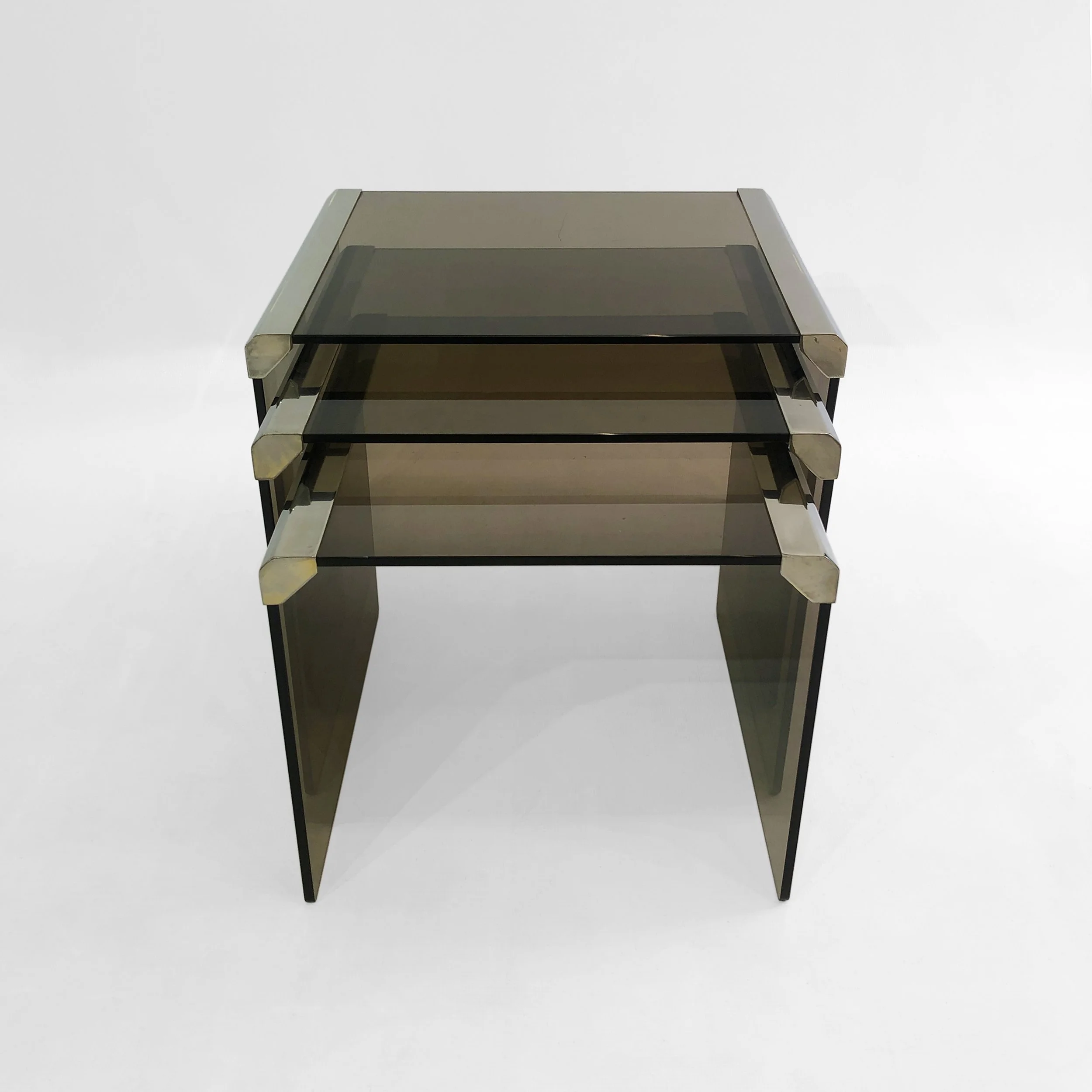 Pierangelo Gallotti For Gallotti & Radice Pair ‘Tris’ T35 Italian Smoking Glass Nesting Tables 5.jpg