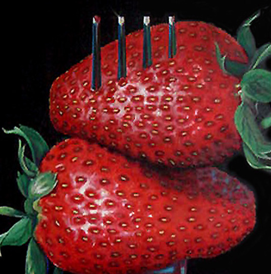 Strawberries on a spoon. 1998. Sold.