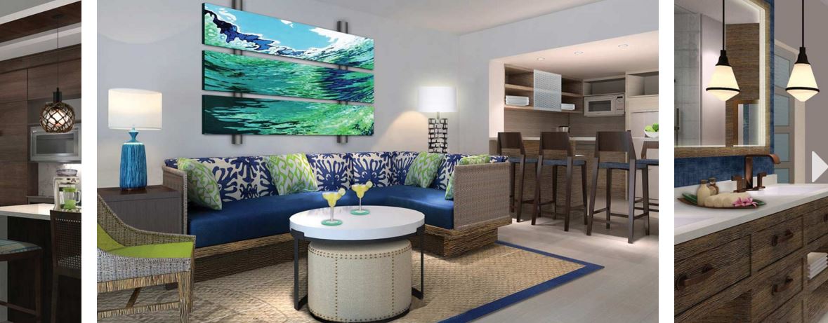 Wyndham, Margaritaville, Puerto Rico. Custom Tryptich and Textile Design. Suites.