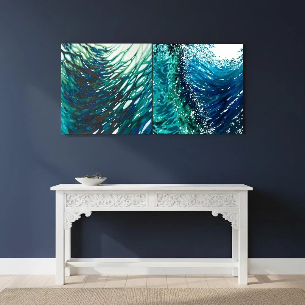 pair of art over console in room.jpg