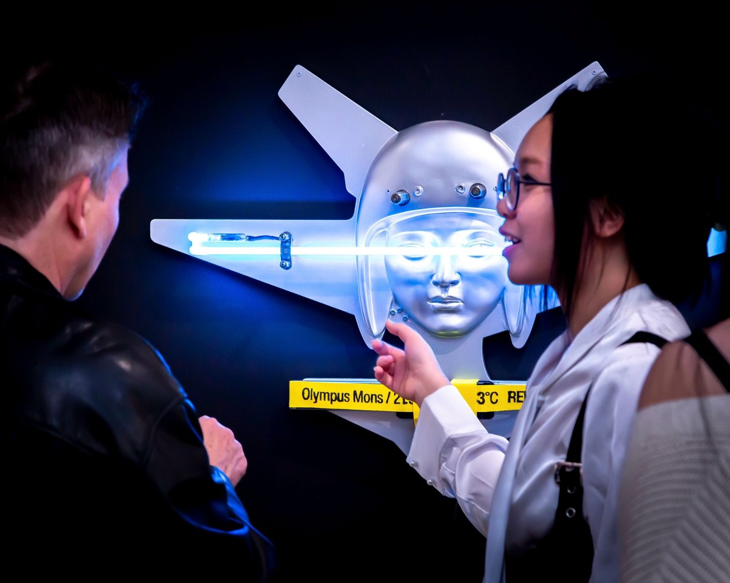 &ldquo;AIKO BLUE&rdquo;, 2025 (aerosol on wood, resin, stainless steel hardware, cold cathode with amplifier, silkscreened hi-visibility band, 33x16x4&rdquo;) as part of a group show titled POSSIBLE MODELS OF THE EXPANDING UNIVERSE - at @gagnecontemp