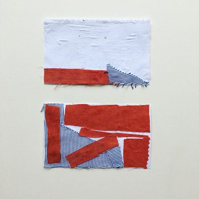 69 and 70 of 100 for #the100dayproject: improvised fabric collages in white, orange, and blue. #fabriccollage #improvisation #catchingup