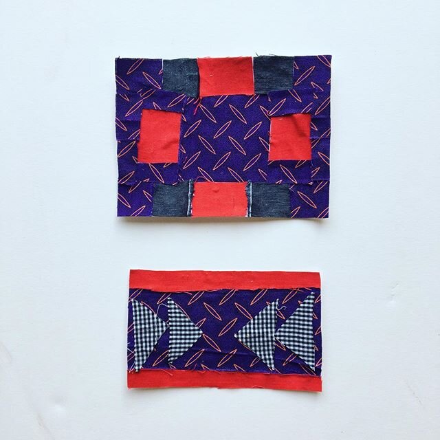 74/100 and 75/100: improvised fabric collages in red, purple, and black for #the100dayproject. #improvisation #fabriccollage #textileart
