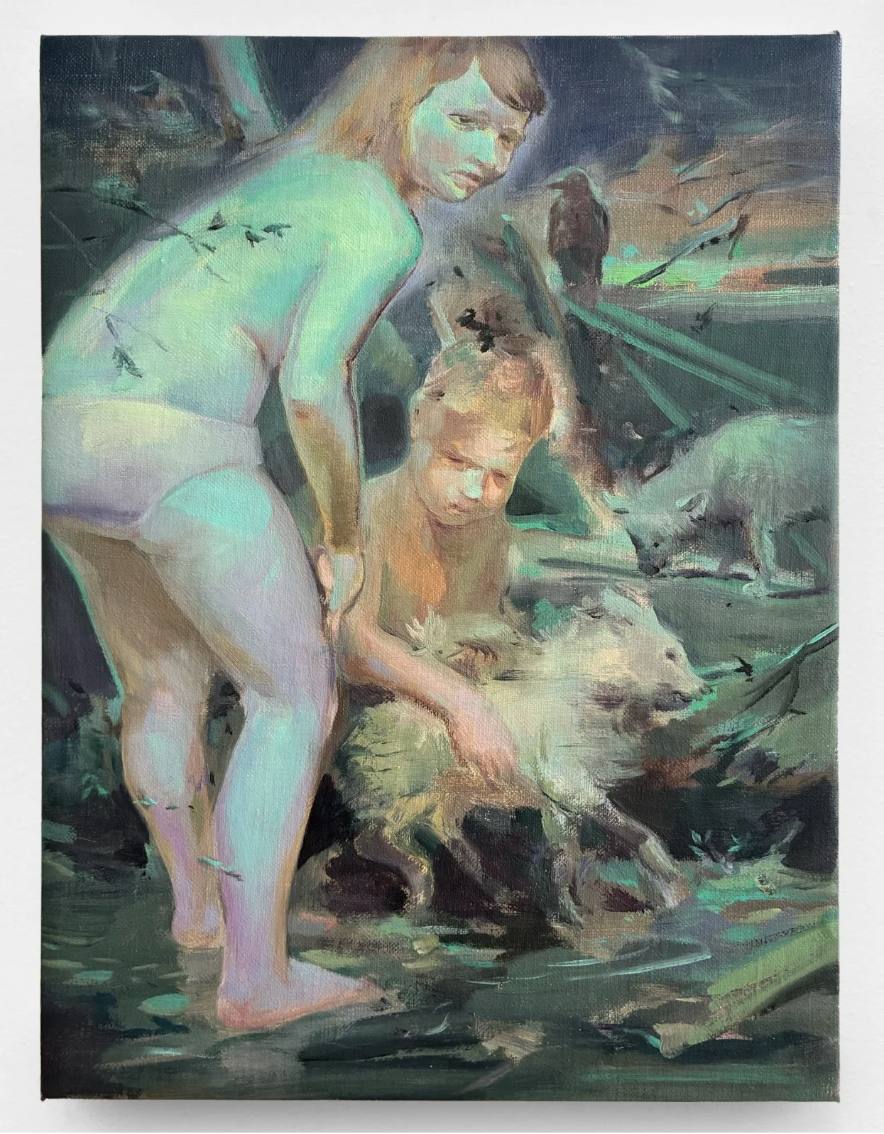 Kinship, oil painting on linen, figurative painting, contemporary painting, uncanny, strange surreal