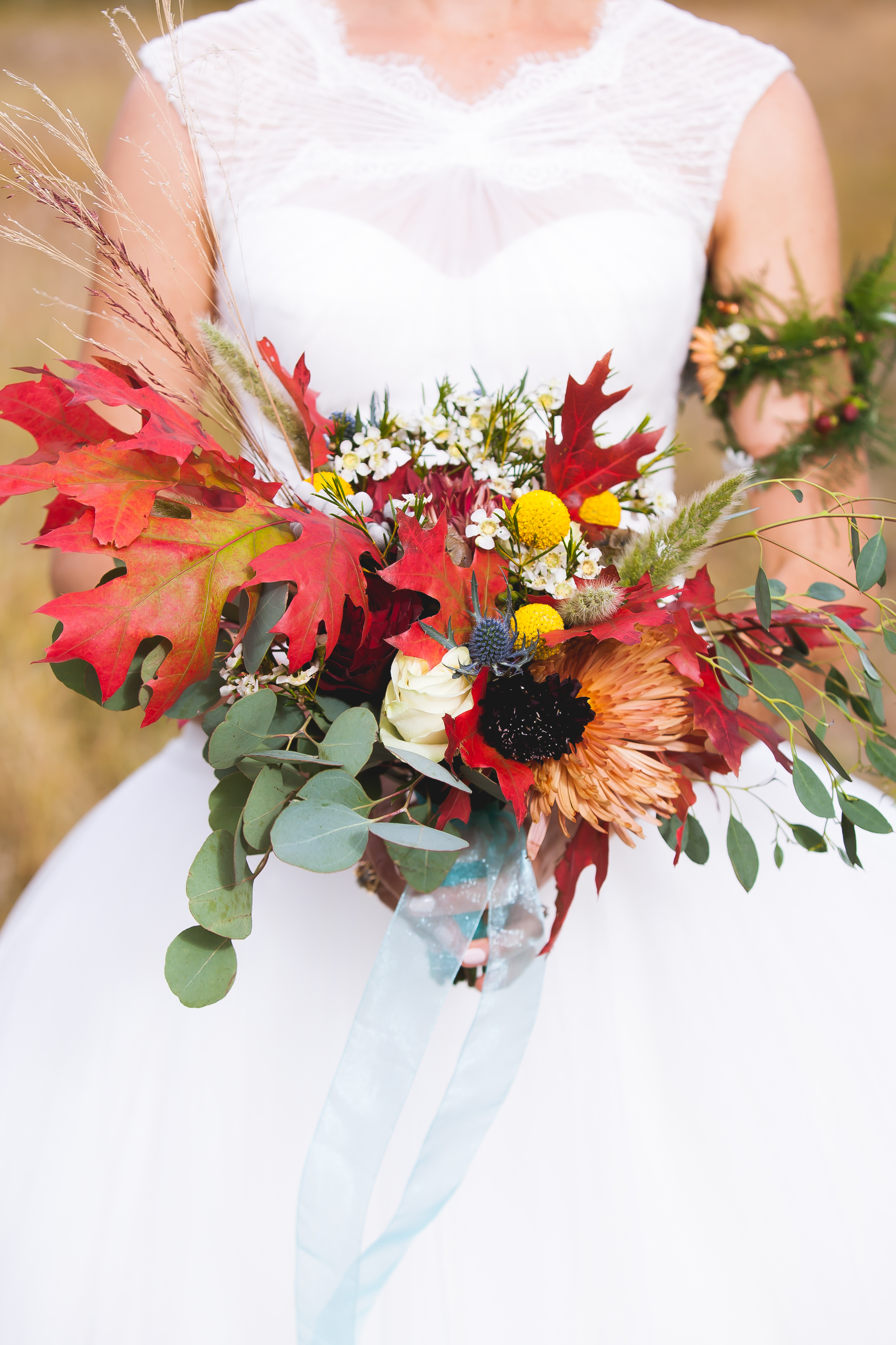 april's garden arm band for bride  autumn floral wedding  bridal flowers  durango florist  durango wedding 