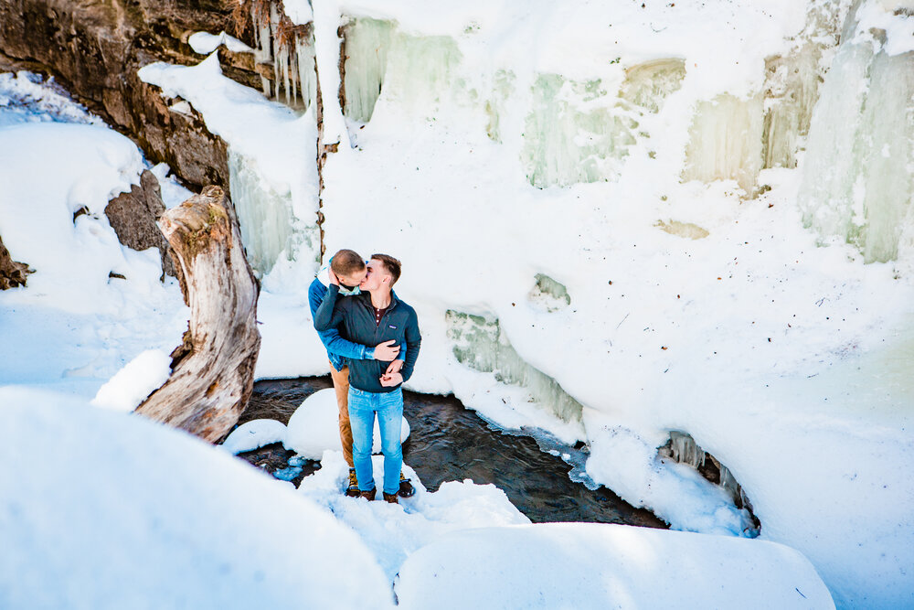  Durango colorado winter engagement photos  Cascade creek  Waterfalls frozen  Same sex, gay engagement photos, LGBTQ   ©Alexi Hubbell Photography 