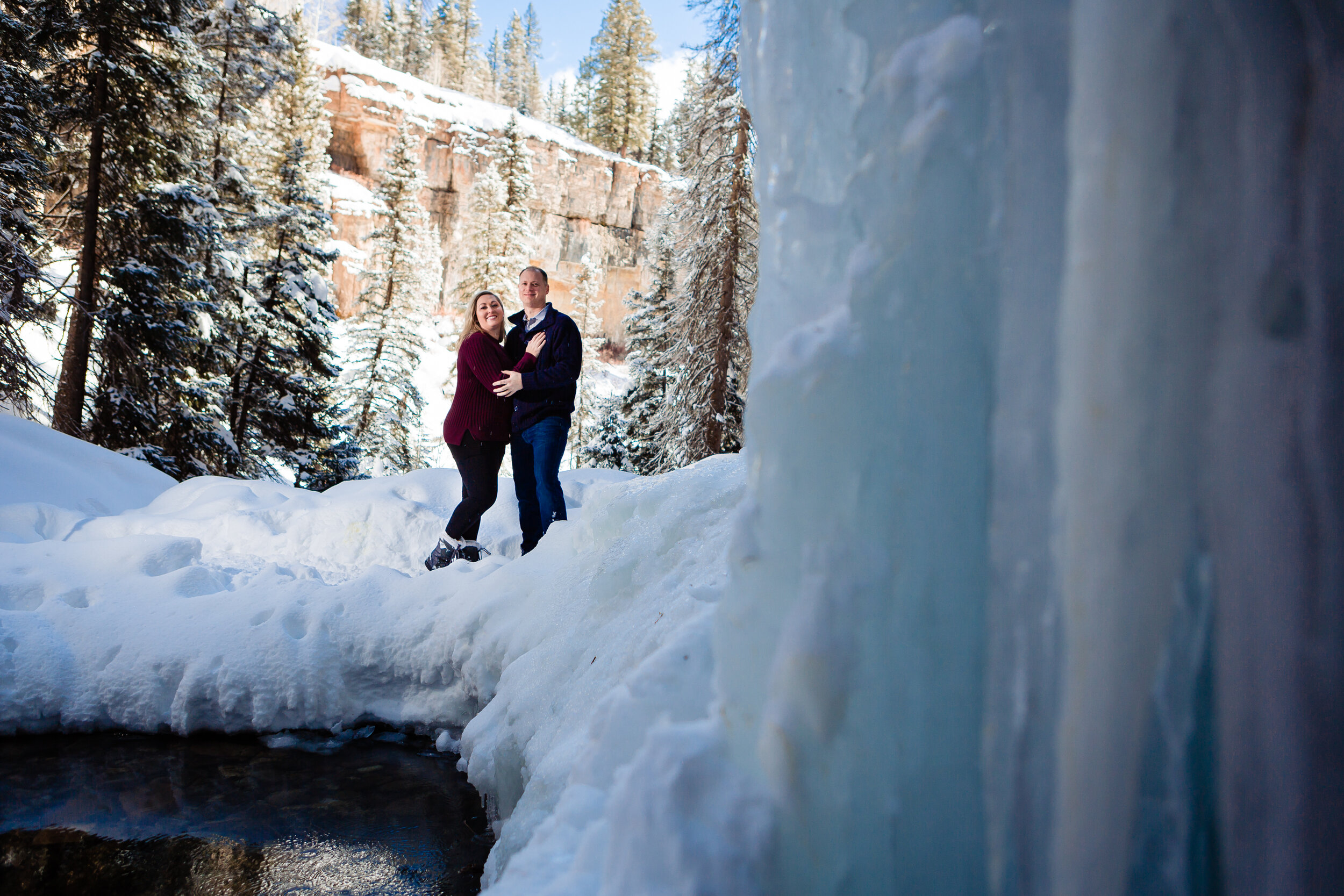  Durango colorado winter engagement photos  Cascade creek  Waterfalls frozen  ©Alexi Hubbell Photography 