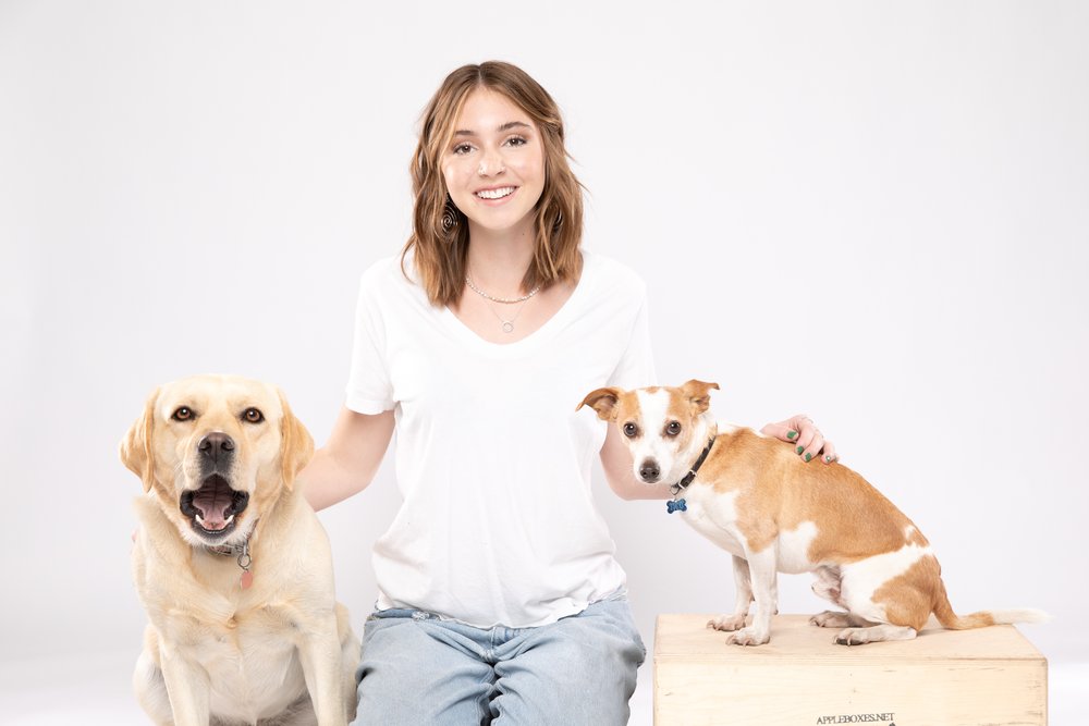  Durango Colorado senior portraits in photography studio   Senior with her dog  ©2023 Alexi Hubbell Photography 