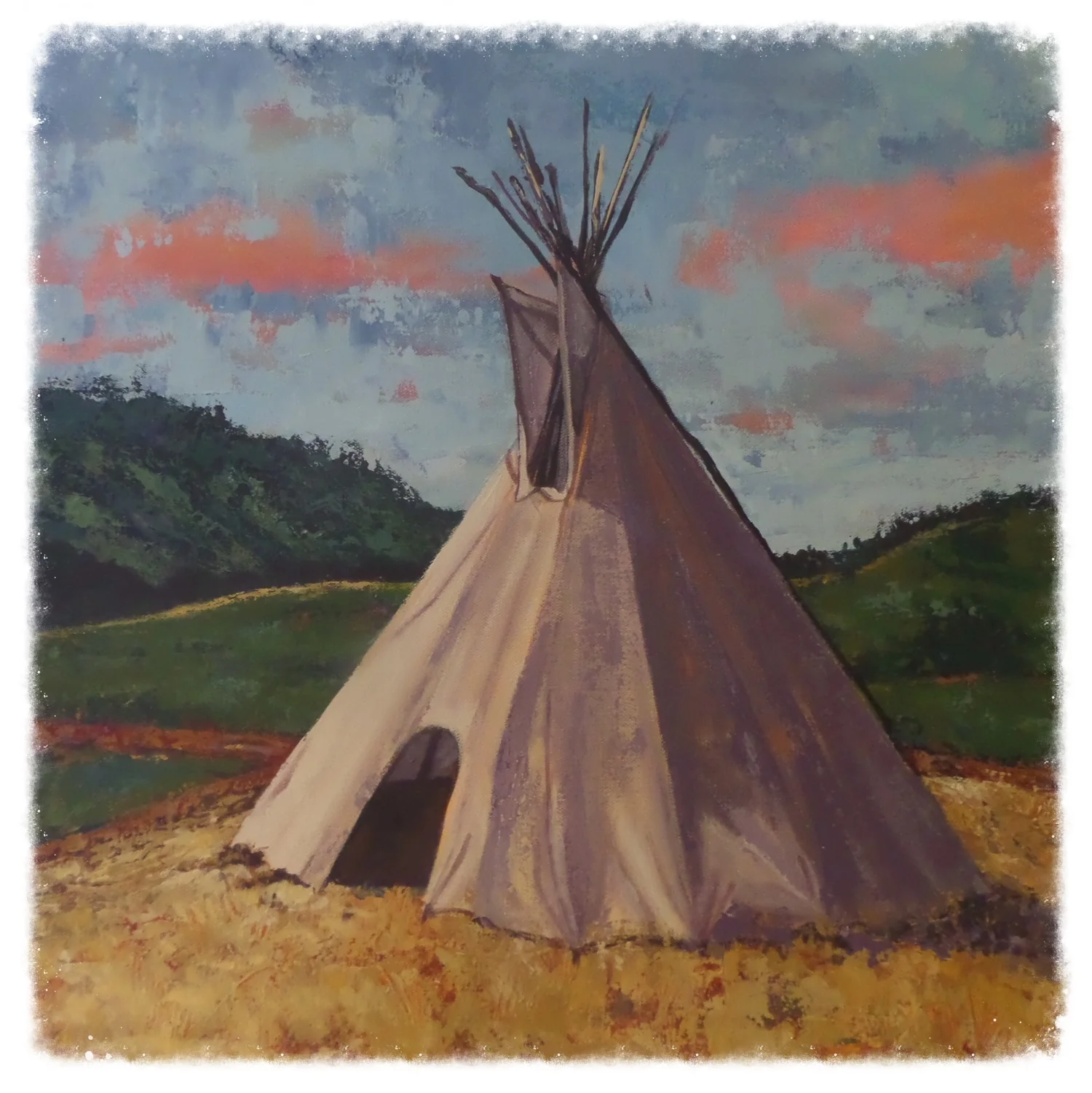 “Spring Gulch Tepee,” Acrylic, 20”x20,” $650.00