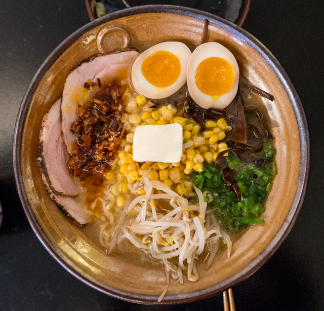 Butter corn ramen. Something that one might easily think was a Western invention- a liberty taken with a traditional dish. Nope, butter corn ramen is as traditional as it gets. At least with regards to the 20th century, or since ramen "became a thing" in Japan. People in Hokkaido, Japan's northernmost main island, have been putting butter and corn in their noodles for some time now apparently. This picture makes me laugh, because it literally looks like some midwesterners took their family dinner and threw it into a ramen bowl. This stuff is seriously delicious though. It's a form of miso ramen, something Hokkaido is known for.
