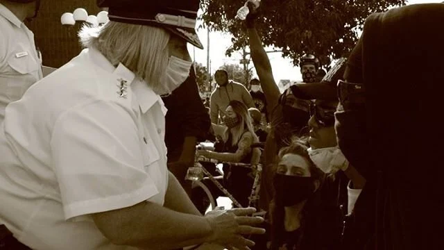 Today during a peaceful protest we asked officers to take a knee in solidarity with the people that they are sworn to protect and serve. A small gesture that says a lot. It says that you are a servant of the people, it says that I denounce the violen