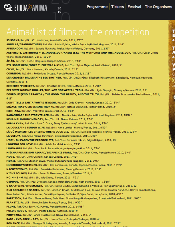 MOVE (short film screening) Etiuda Anima FILM FESTIVAL, Krakow, poland, 2011
