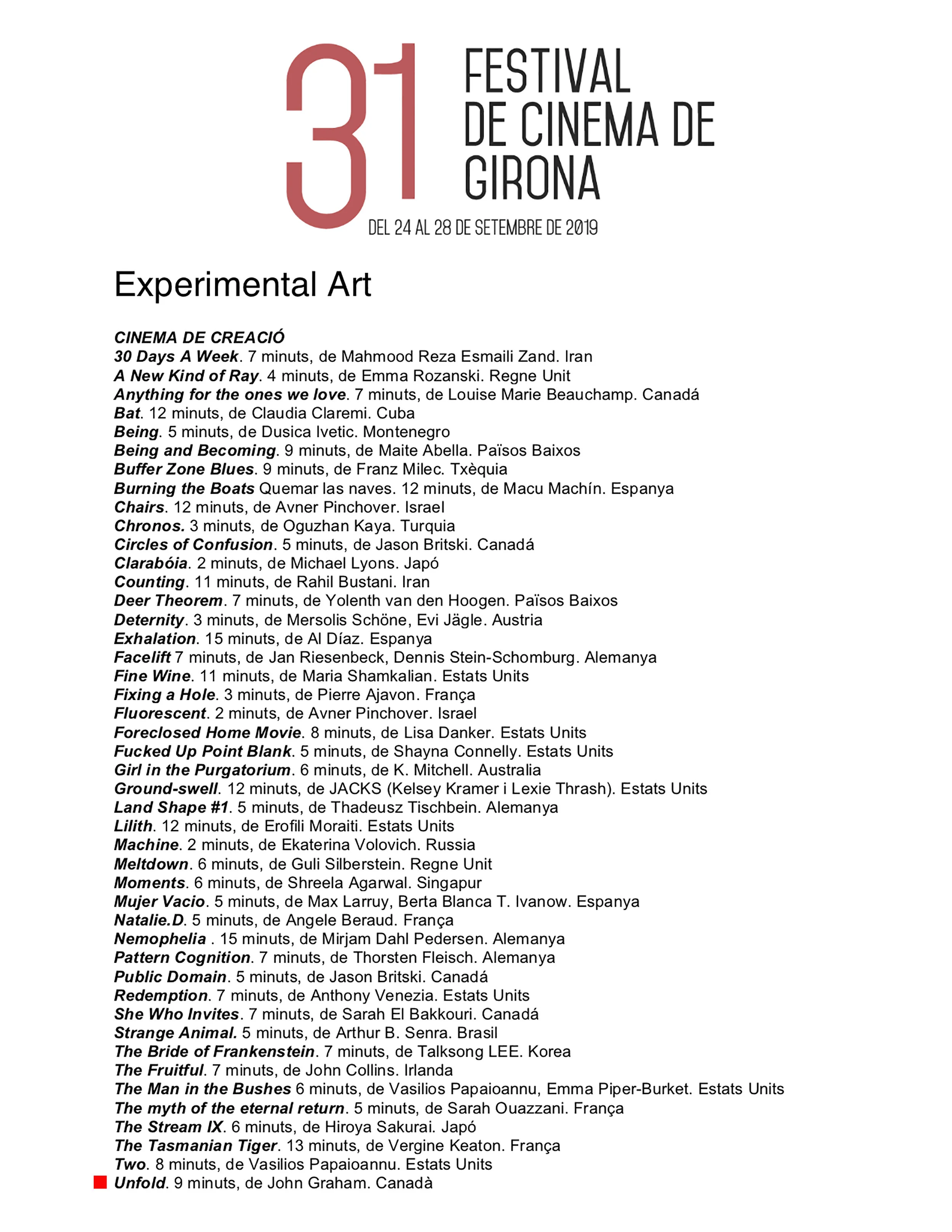 UNFOLD (2019) short experimental film - 31st Girona Film Festival, Spain