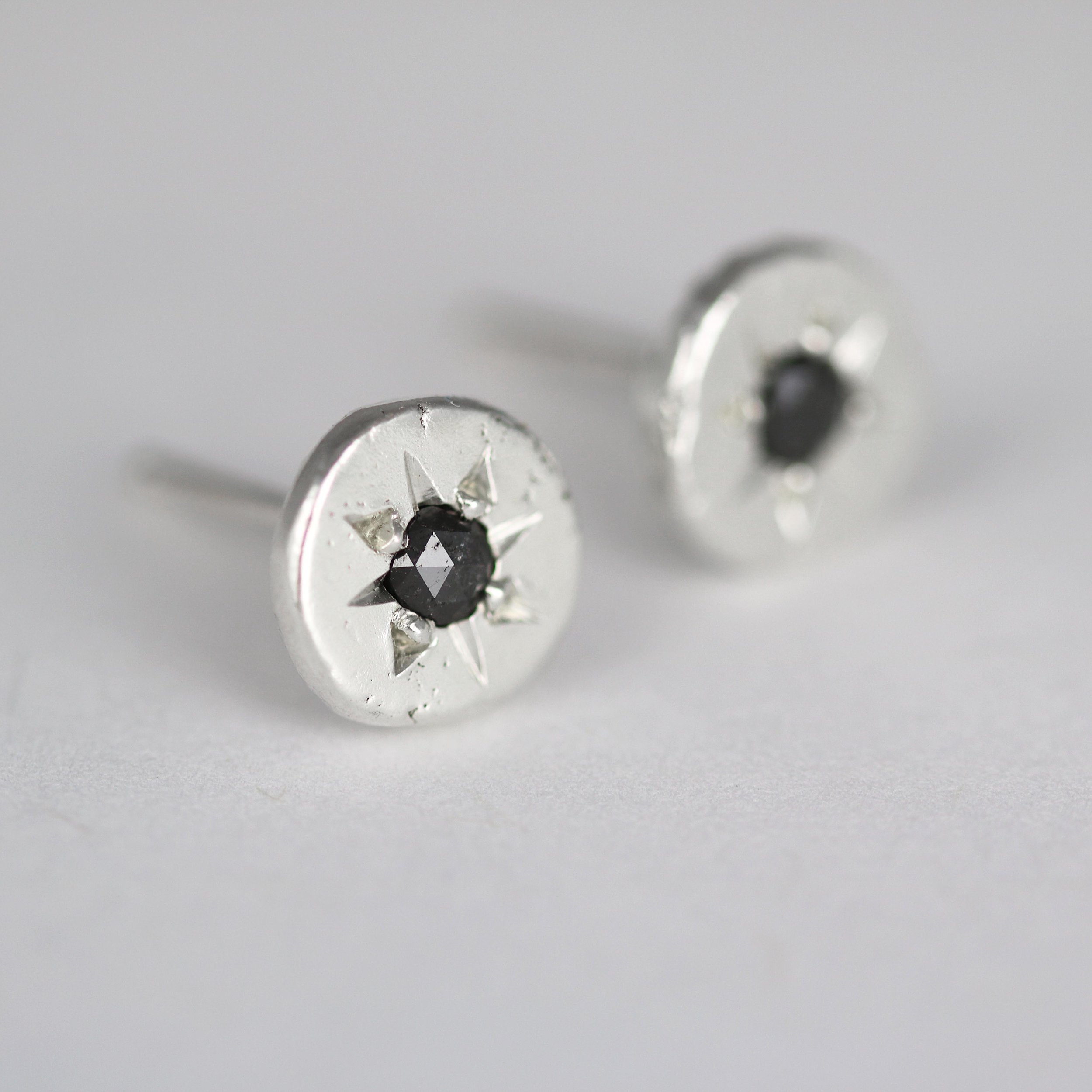 Diamond Open Star Stud Earrings in Sterling Silver