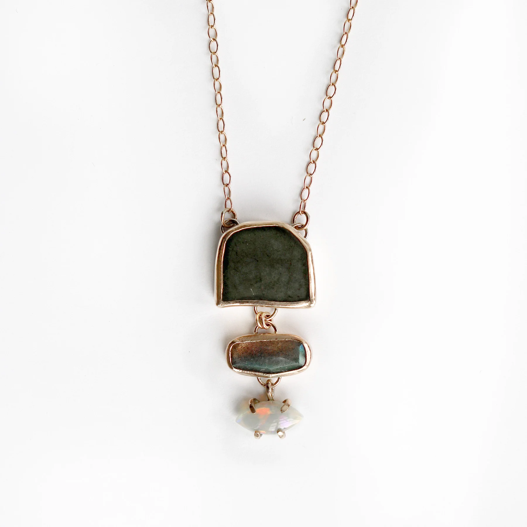 Labradorite and Fossilized Palm Wood Necklace | Gold Fill | Ready to Ship