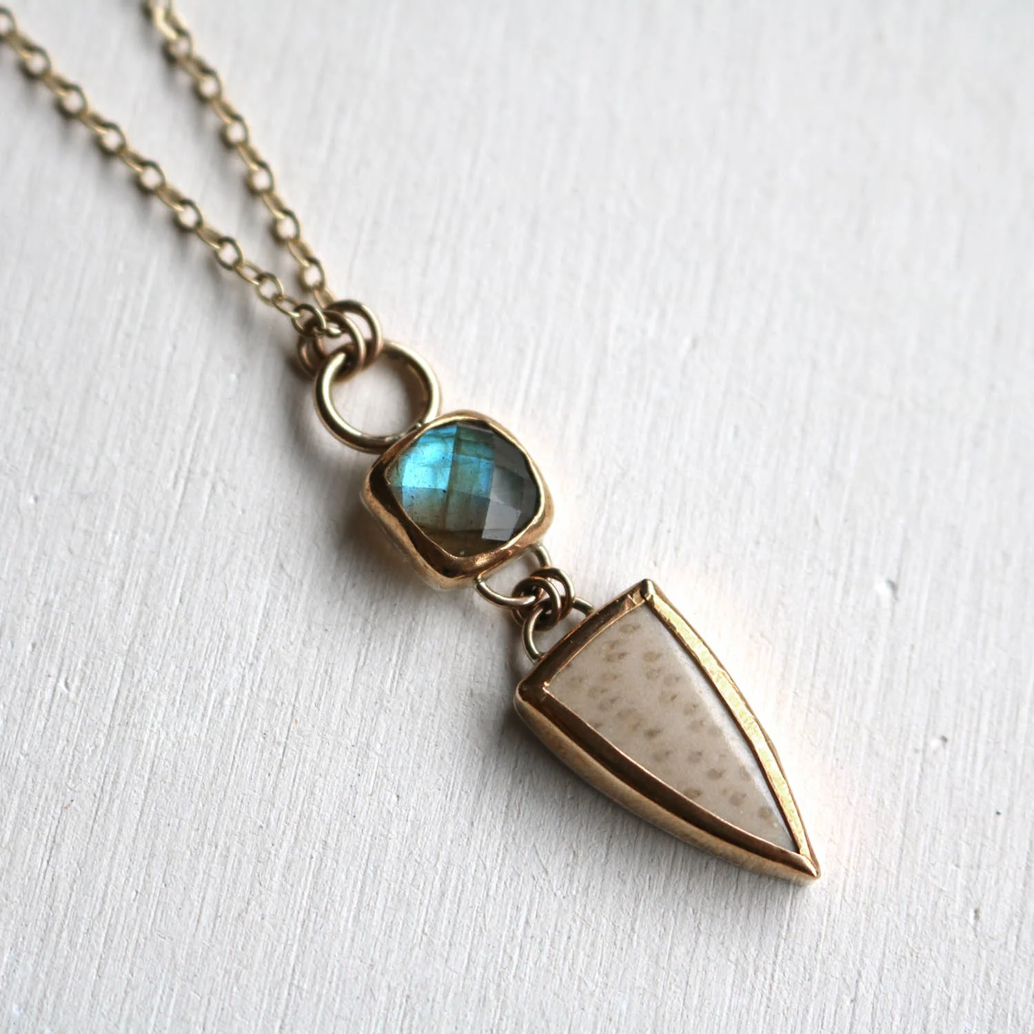 Labradorite + Fossilized Palm Wood Necklace | 14k Gold Fill | Ready to Ship