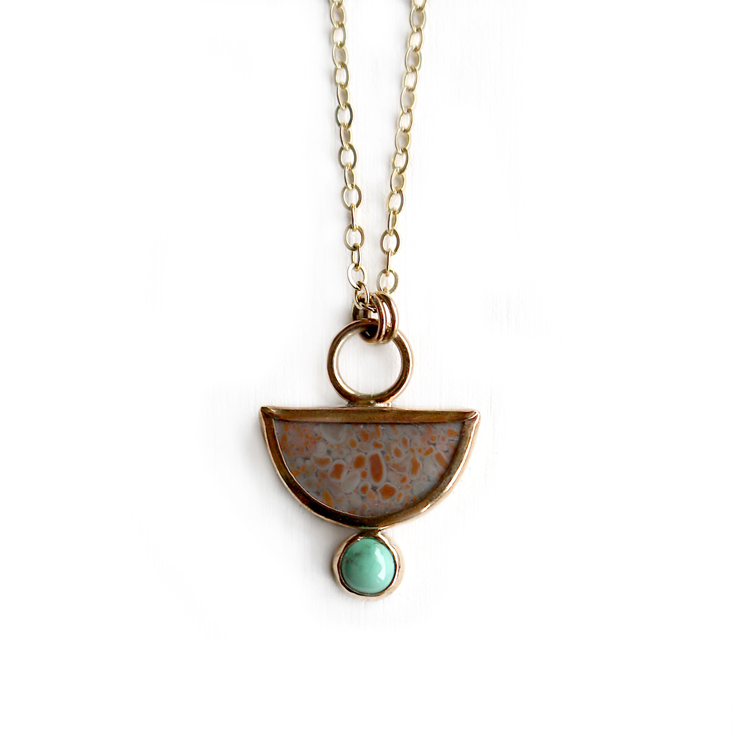 Half Moon Jasper + Turquoise Necklace | 14 Gold Fill + Silver | Ready to Ship