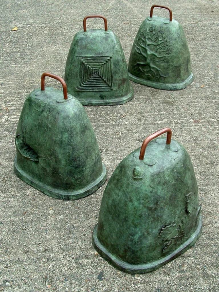 Armagh Bells, cast bronze, 40cm high, 2009, collaboration with Johnny McKerr for Craigavon Borough Council, nfs