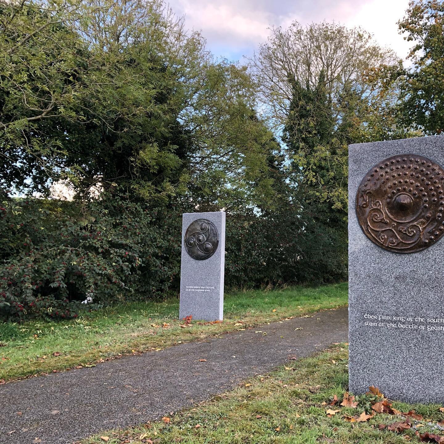 Cruinne, five pieces of #publicart just installed in #geashill for @offalycountycouncil based on the Battle of Geashill and the mythology of the #milesians. Stonework by @feelystone_boyle_ , part-funded by @creativeireland