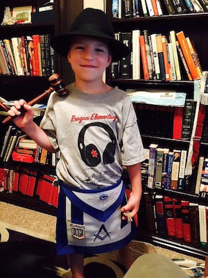  My oldest son Jase playing with my "Masonic Superhero Stuff"