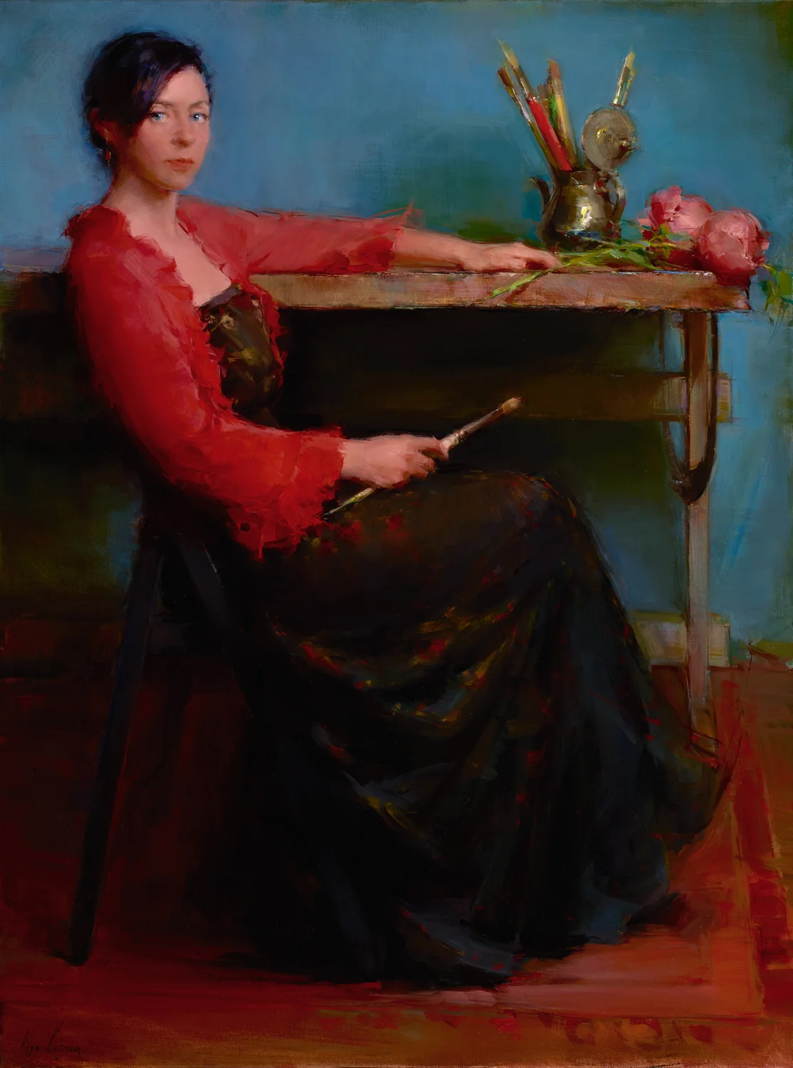"Self-Portrait with Peonies", 36x48 inches