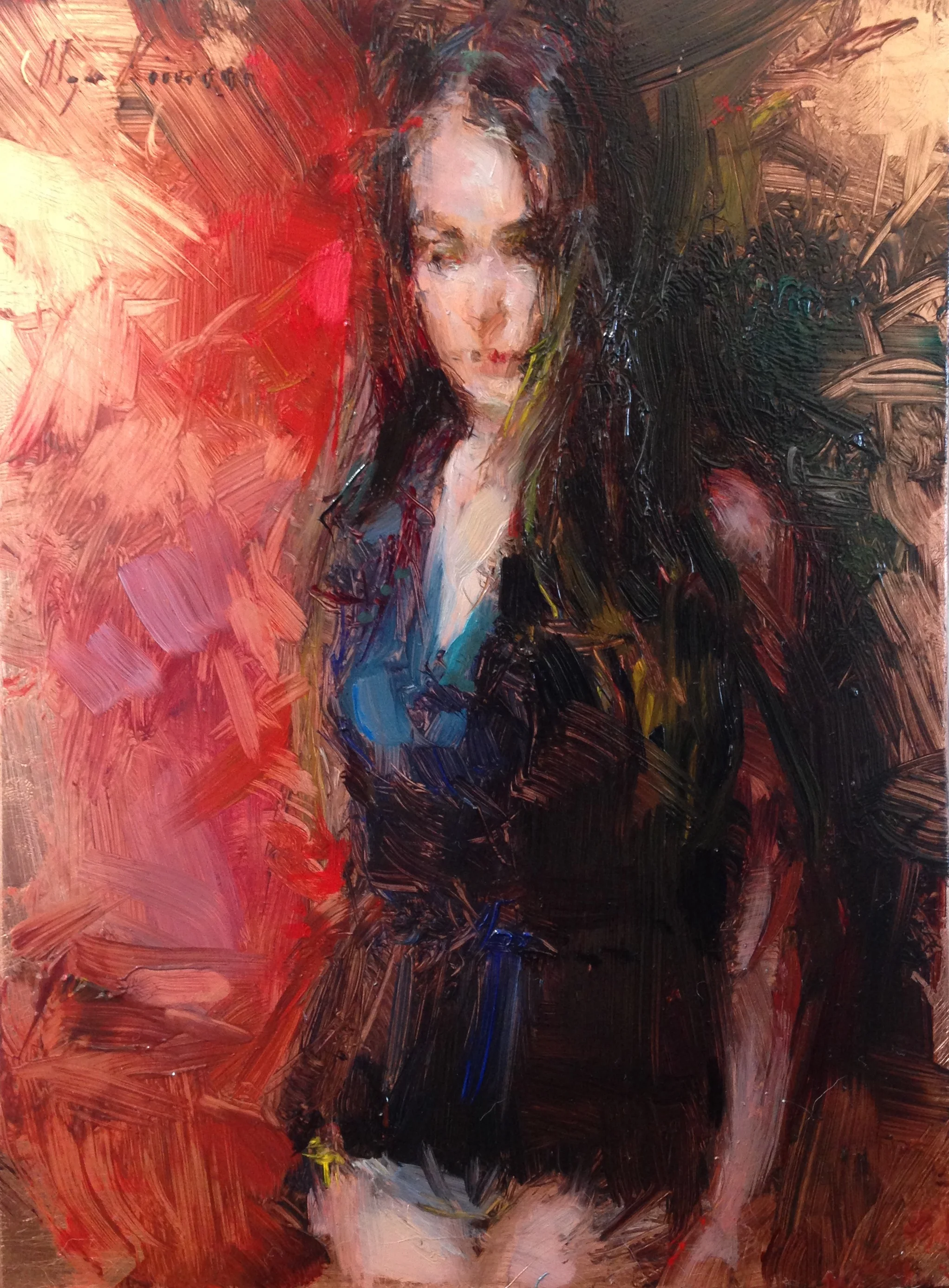 "Red and Black", oil on copper plate, 6x8