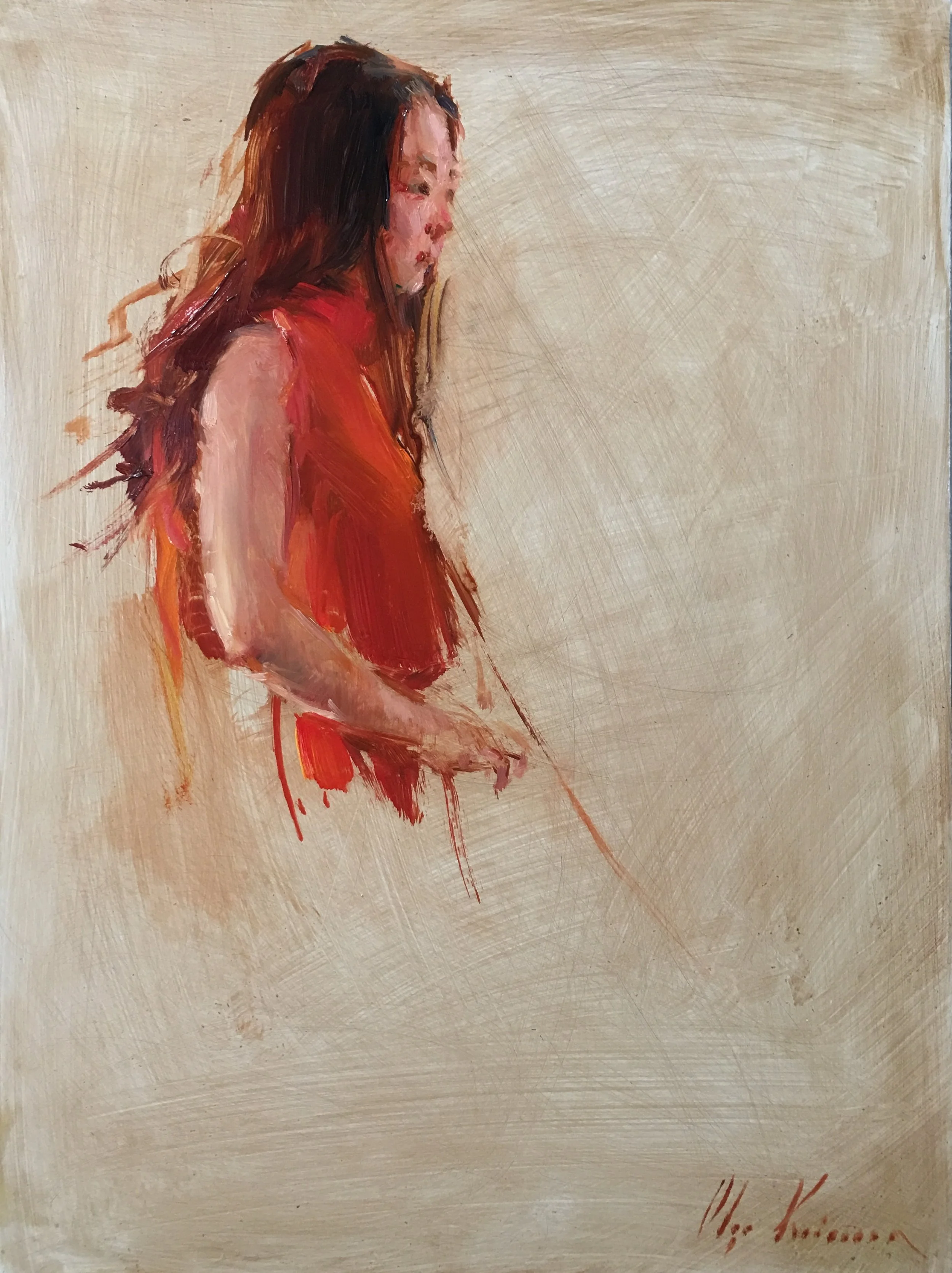 Sketch with Red Pashmina, 12x9