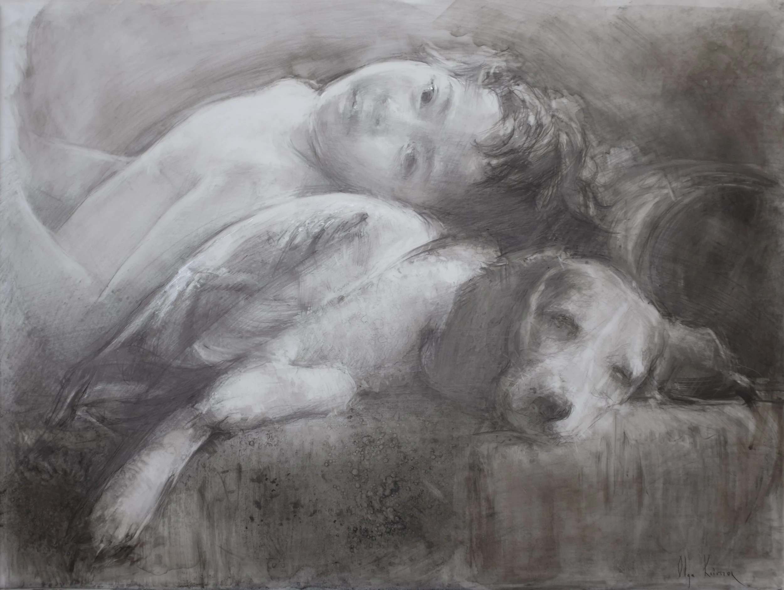 Yin & Yang, charcoal/graphite/ink on drafting film, 18x24